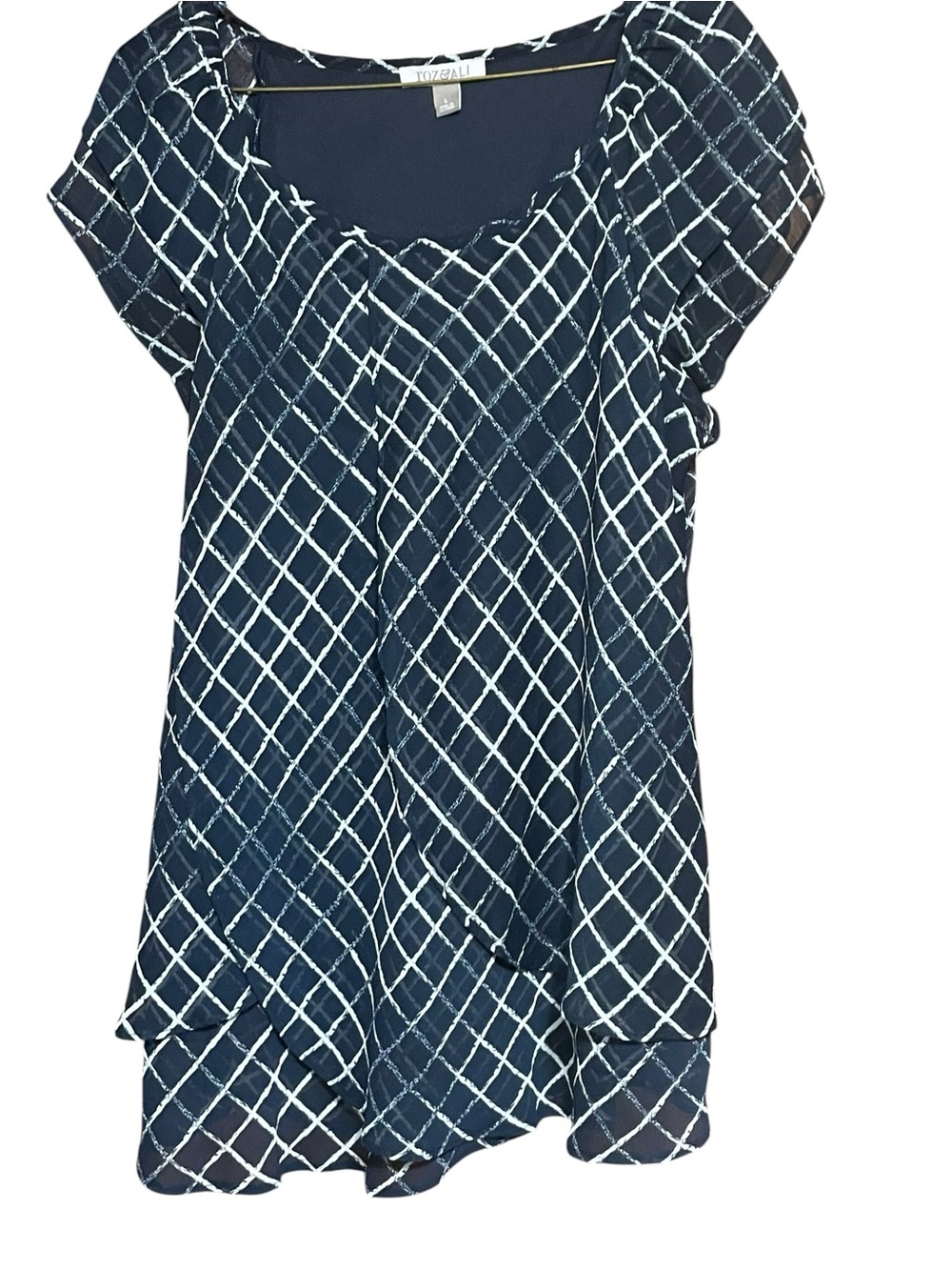 Roz & Ali Navy and White Diamond-Print Tunic